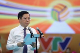 Ông Nguyễn Thanh Lâm - TGĐ Đài THVN; Trưởng Ban chỉ đạo giải Bóng chuyền nữ quốc tế VTV Ferroli Cup 2025 phát biểu