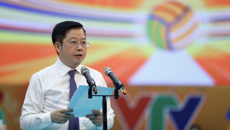Ông Nguyễn Thanh Lâm - TGĐ Đài THVN; Trưởng Ban chỉ đạo giải Bóng chuyền nữ quốc tế VTV Ferroli Cup 2025 phát biểu