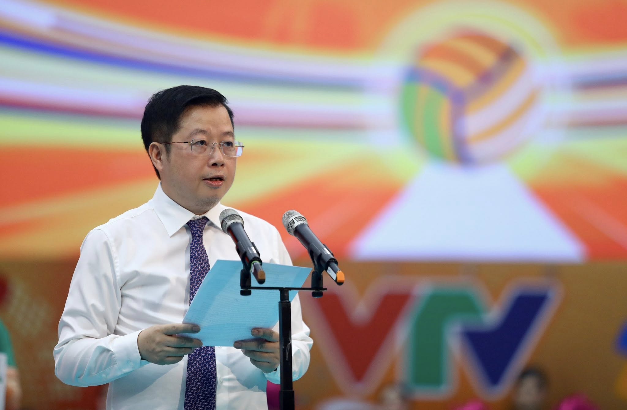 Ông Nguyễn Thanh Lâm - TGĐ Đài THVN; Trưởng Ban chỉ đạo giải Bóng chuyền nữ quốc tế VTV Ferroli Cup 2025 phát biểu