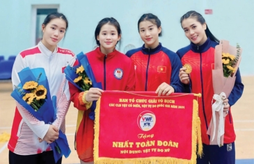 3 chị em Mỹ Hạnh (phải qua) góp công lớn trong thành tích vô địch toàn đoàn nội dung nữ tại Giải vô địch các CLB 2024